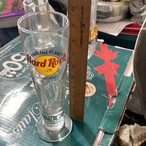 New never used vintage Save the Planet Hard Rock Cafe Chicago glass 9 1/2 in tal